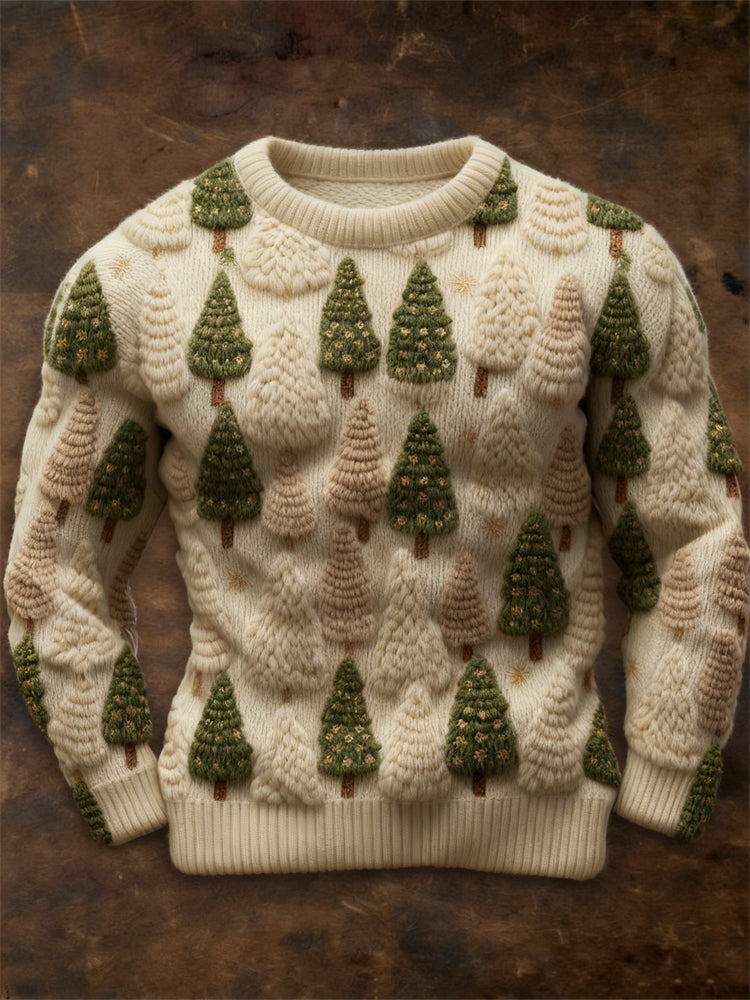 Comstylish Men's Christmas Trees Forest Pattern Cozy Knit Sweater