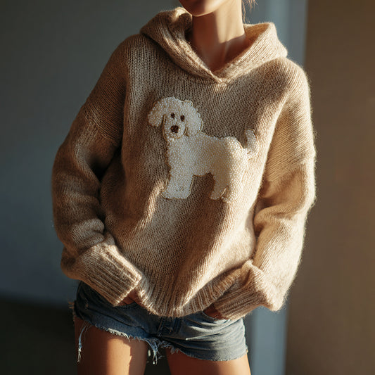 Classic Fuzzy Poodle Dog Felt Cozy Knit Hooded Sweater elevenforest