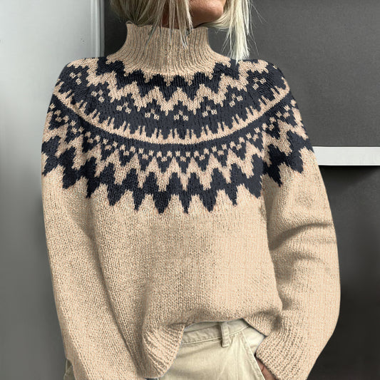 Vintage Icelandic Pattern Knitted Turtleneck Sweater elevenforest