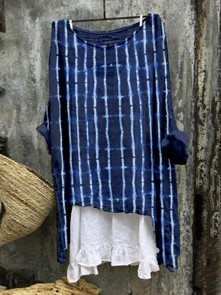 Comstylish Tie Dye Bamboo Pattern Linen Blend Flowy Tunic