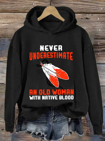 Comstylish Retro Native American Heritage Month Mmiw Awareness Never Underestimate An Old Woman With Native Blood Print Hoodie