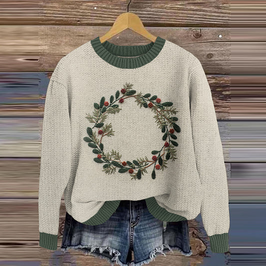 Christmas Wreath Knitted Print Sweater elevenforest