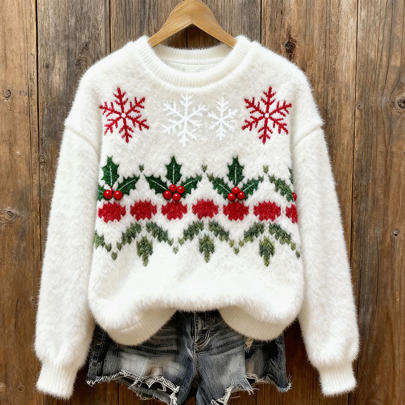 Comstylish Women's Christmas Holly Plush Sweater