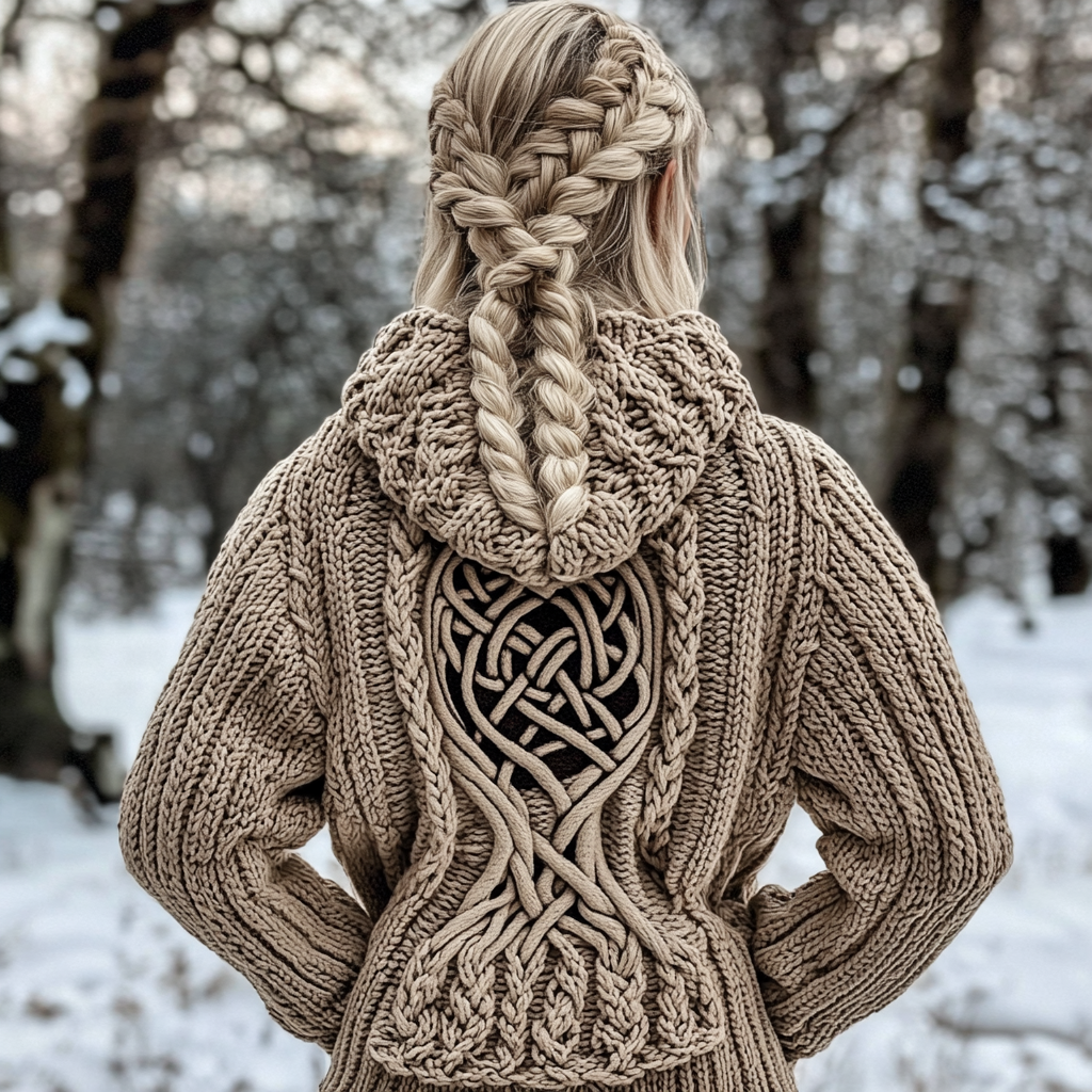 Women's Viking Tree Of Life Jacquard Celtic Knit Sweater elevenforest