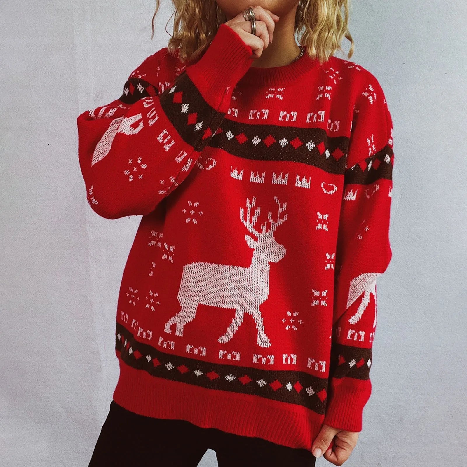 Mareike® | Women's warm round neck Christmas reindeer knitted sweater