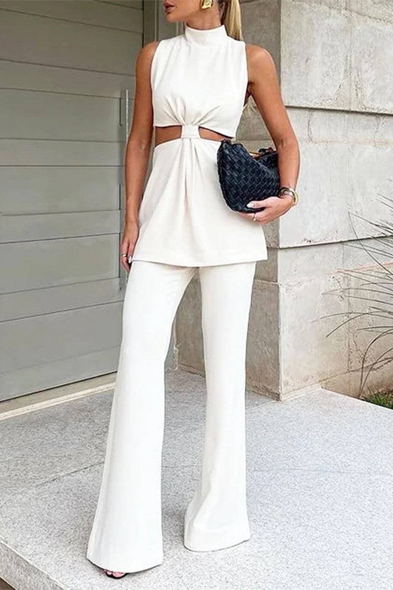 Julieta® | Casual Street Hollow Out Half Turtleneck Sleeveless Two Piece Sweater