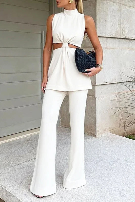 Julieta® | Casual Street Hollow Out Half Turtleneck Sleeveless Two Piece Sweater