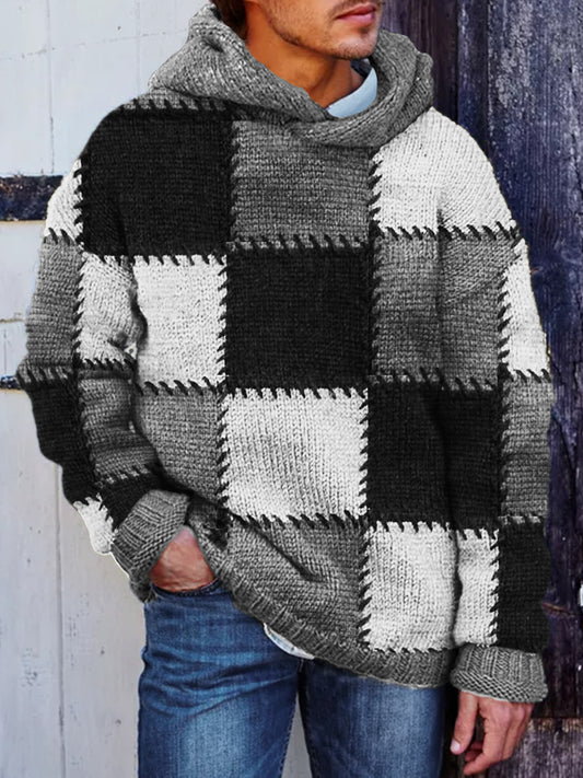 Men's Retro Colorblock Patchwork Stitched Cozy Hooded Sweater elevenforest