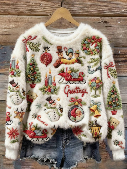 Vintage Christmas Art Women's Flannel Sweater