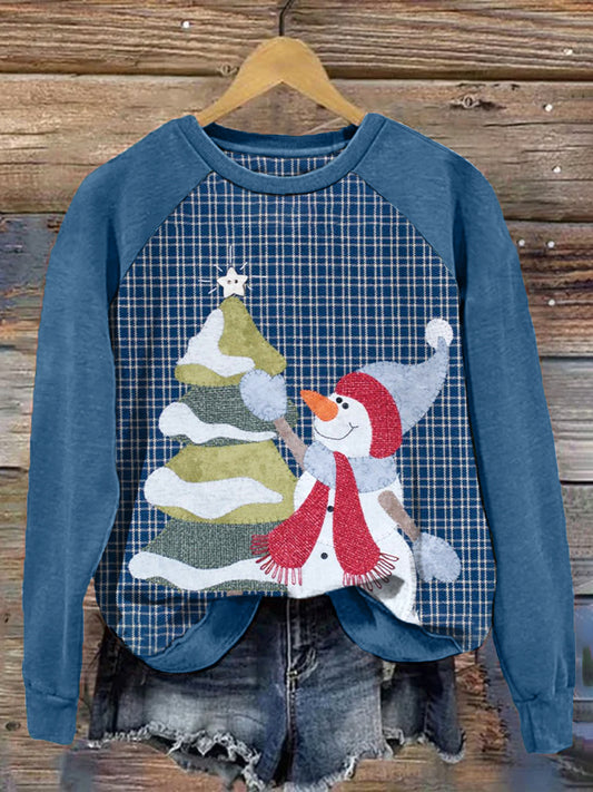 Comstylish Christmas Tree & Snowman Print Vintage Sweatshirt