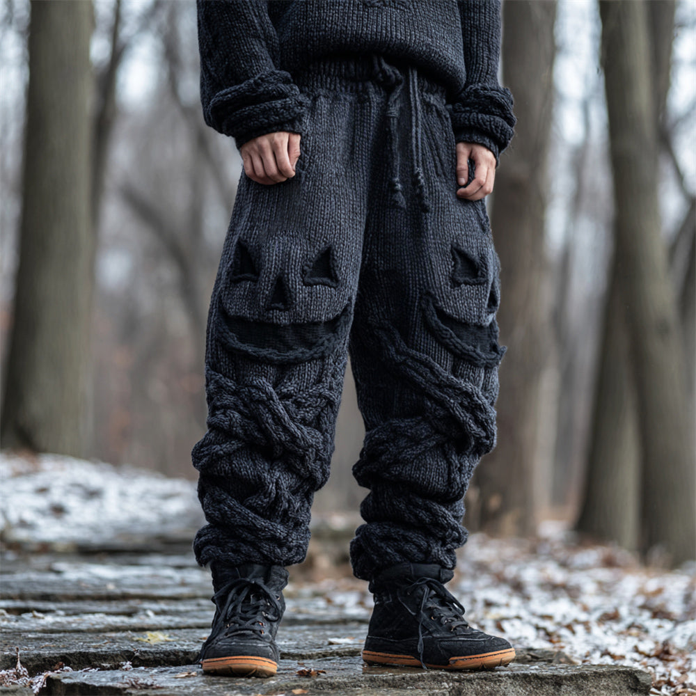 Halloween Pumpkin Emoji Men's Loose Knit Pants artswardrobe