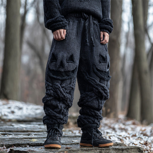 Halloween Pumpkin Emoji Men's Loose Knit Pants artswardrobe
