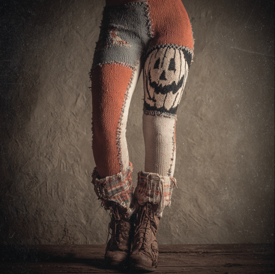 Halloween Funny Pumpkin Element Women's Knitted Tight-fitting Leggings elevenforest