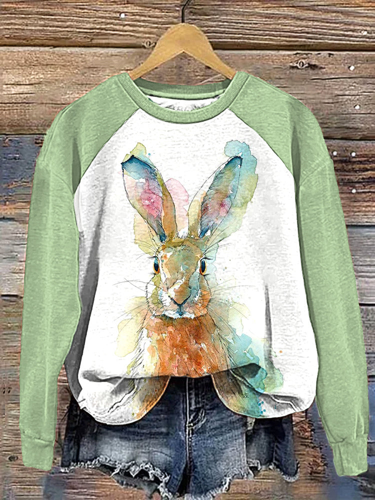 Watercolor Rabbit Casual Cozy Sweatshirt artswardrobe