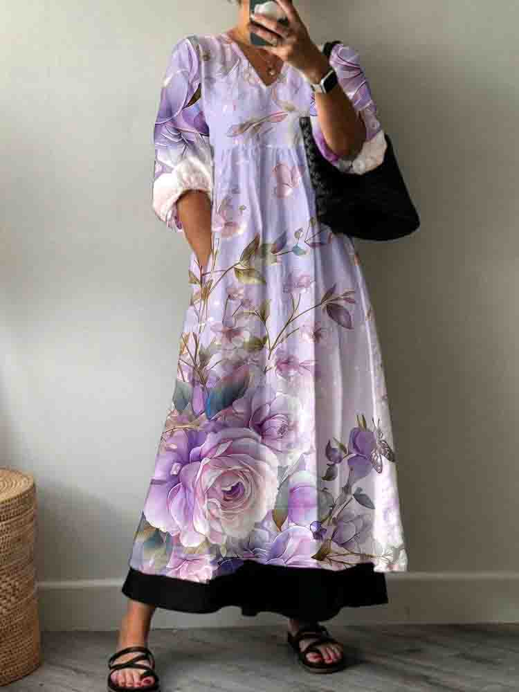 Women'S Holiday Elegant Flora lFloral Pattern Cotton Dress