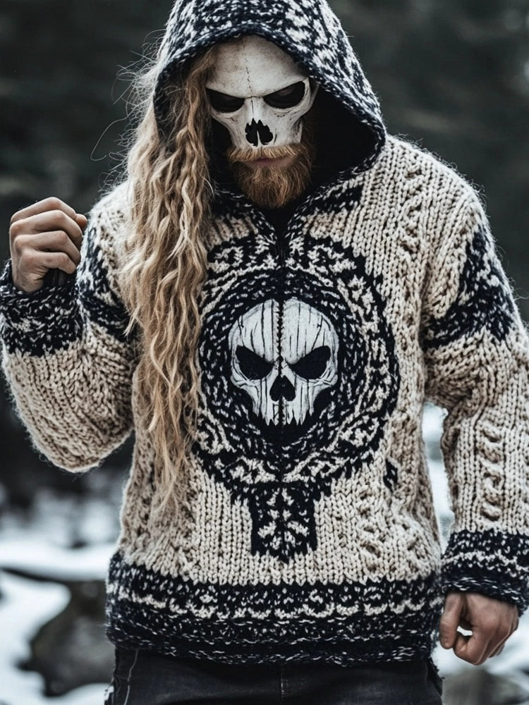 Mysterious Skull Totem Viking Art Men's Zipper Sweater artswardrobe