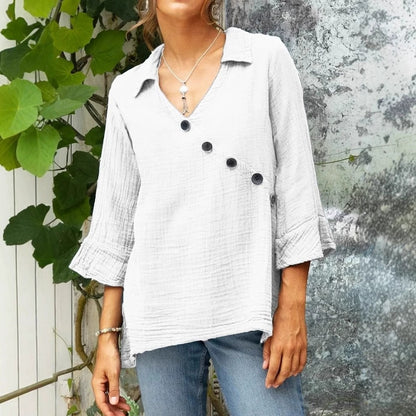 Comstylish Women's Solid Color Linen Vintage Shirt