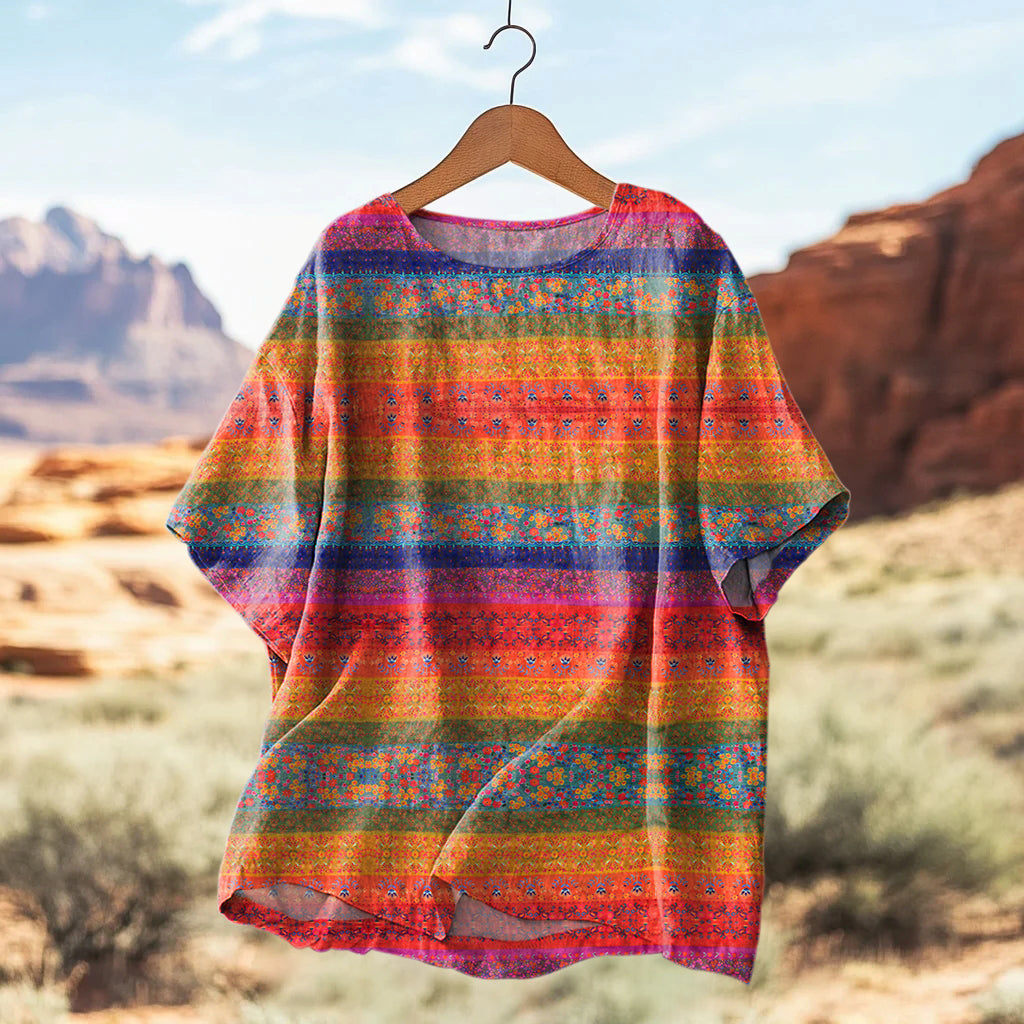 Women's Vintage Floral Print Casual Linen  Shirt artswardrobe