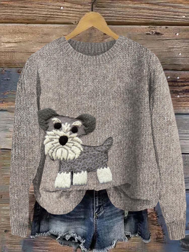 Comstylish Funny Mini Schnauzer Felt Applique Cozy Sweater