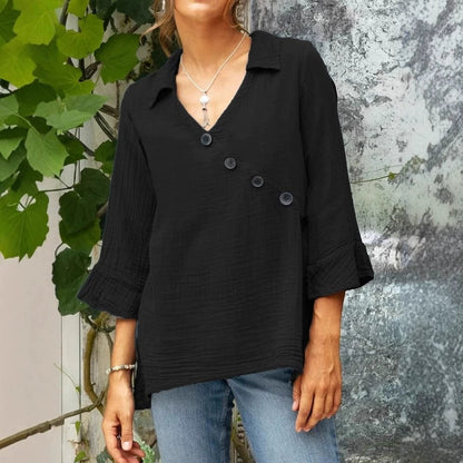 Comstylish Women's Solid Color Linen Vintage Shirt