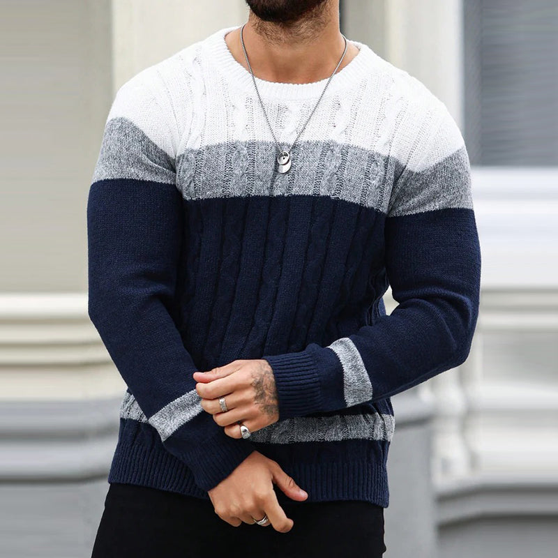 Men's Retro Contrast Jacquard Knit Crew Neck Sweater elevenforest