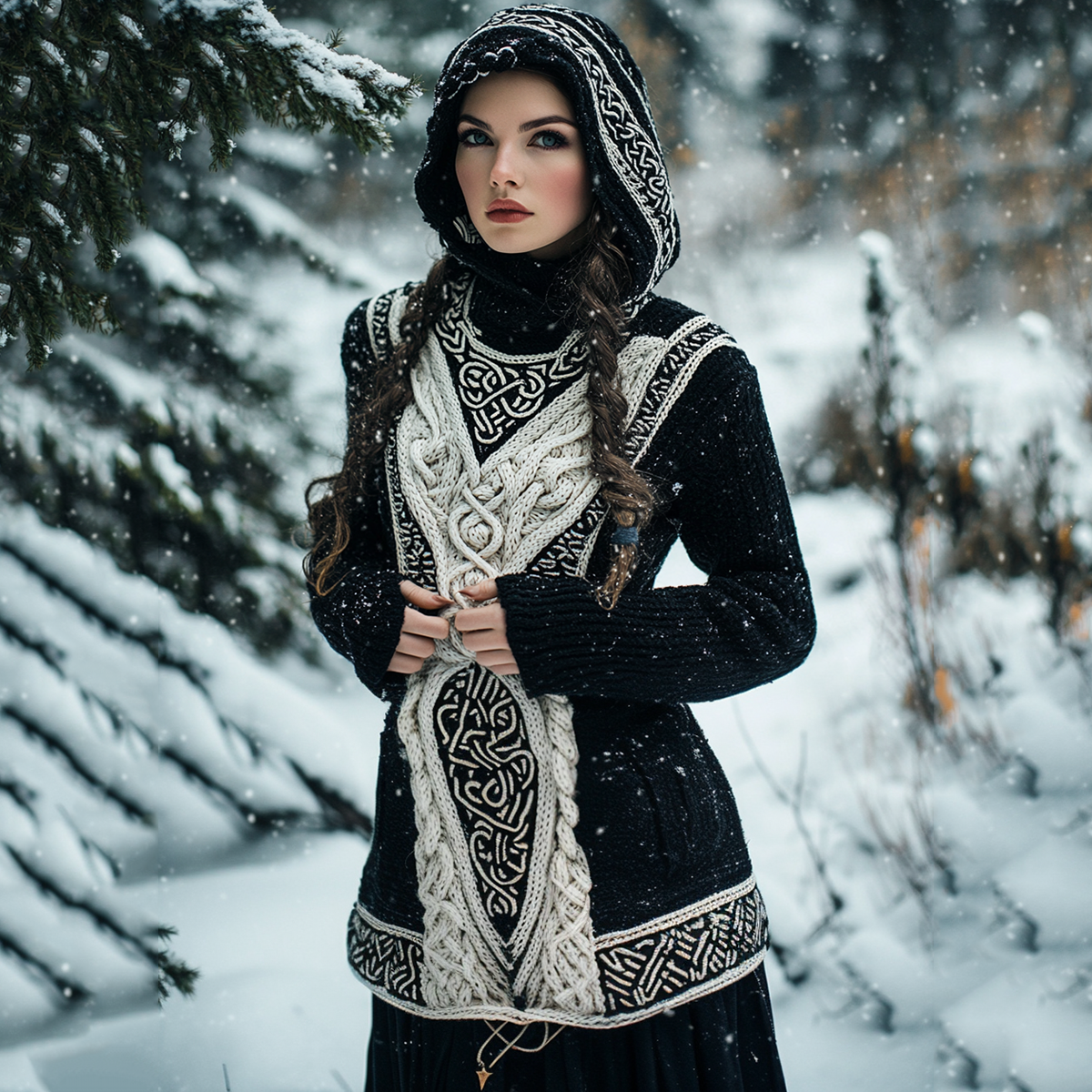 Women's Viking Tribal Celtic Chunky Knit Hooded Sweater elevenforest