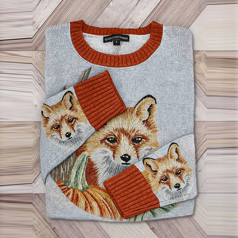 Abstract Creative Fall Fox Painting Art Print Knitted Pullover Sweater artswardrobe