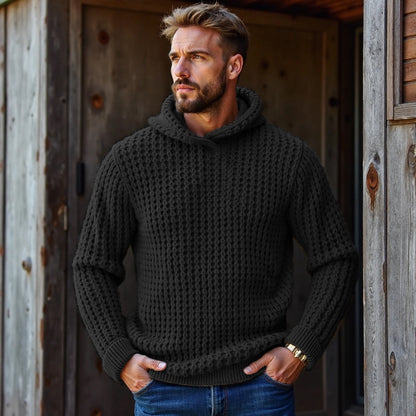 Men's Vintage Plaid Woven Solid Color Hooded Sweater artswardrobe