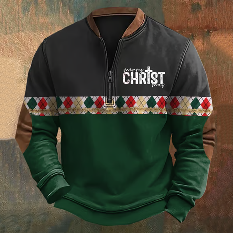 Comstylish Men's Vintage Merry Christmas Cross Print Sweatshirt