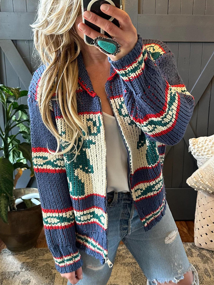 Deer & Eagle Pattern Cozy Soft Knit Cardigan elevenforest