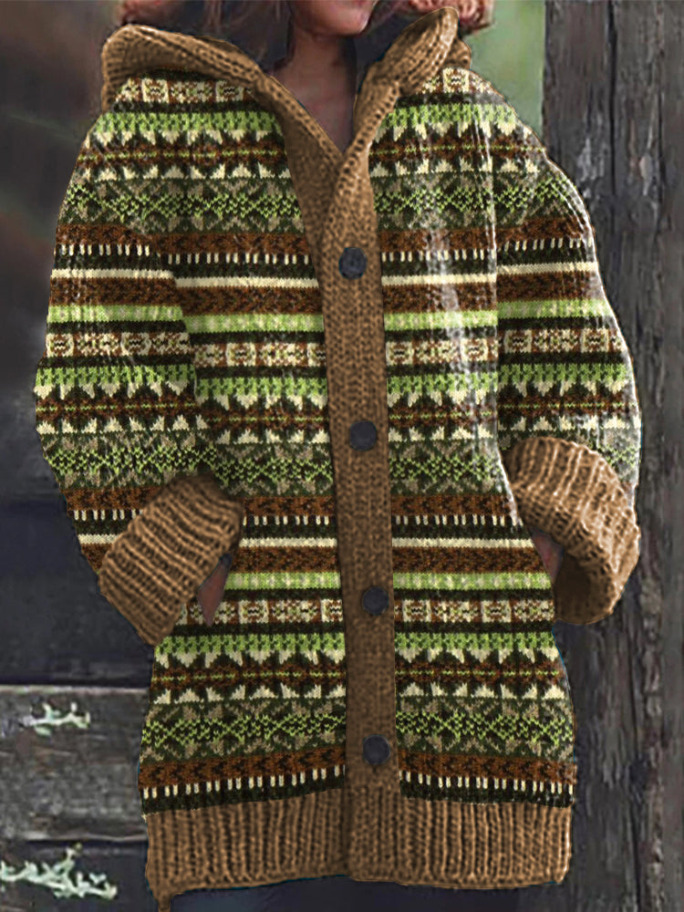 Vintage Jacquard Cozy Knit Hooded Cardigan elevenforest