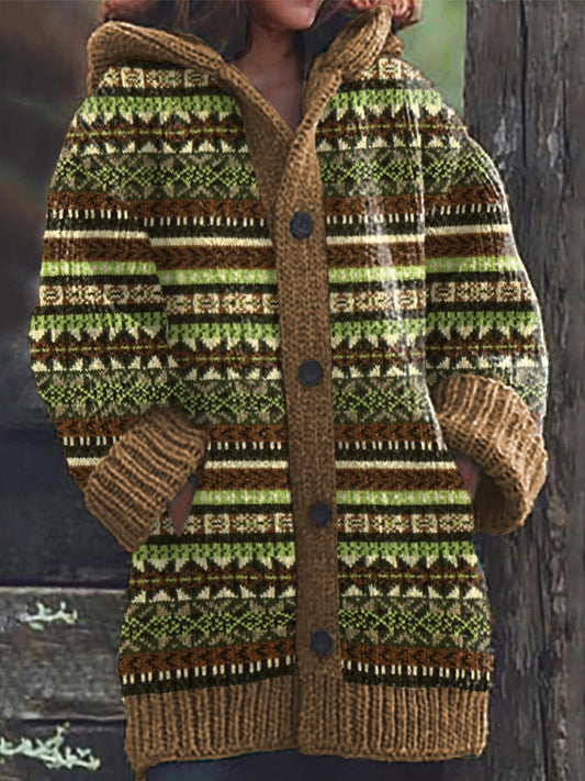 Vintage Jacquard Cozy Knit Hooded Cardigan elevenforest