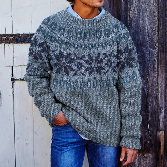 Men's Jacquard Snowflake Pattern Cozy Knit Sweater elevenforest