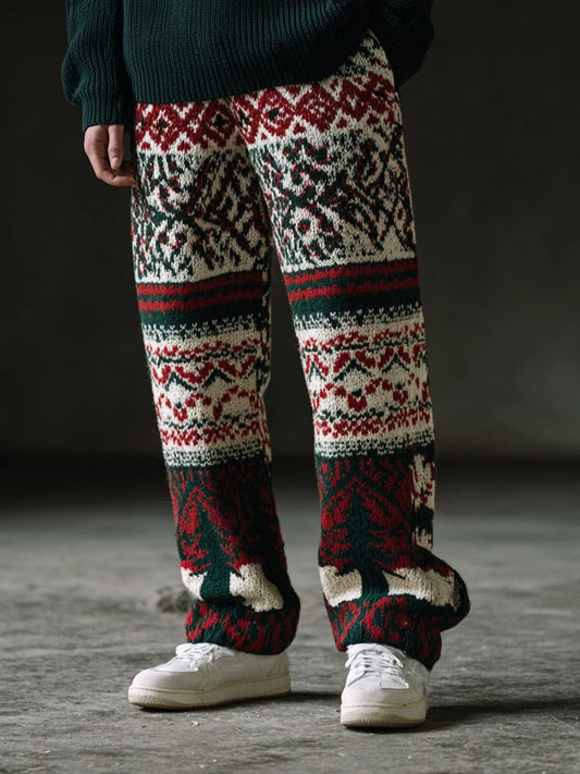 Comstylish Men's Vintage Christmas Inspired Pattern Cozy Knit Pants