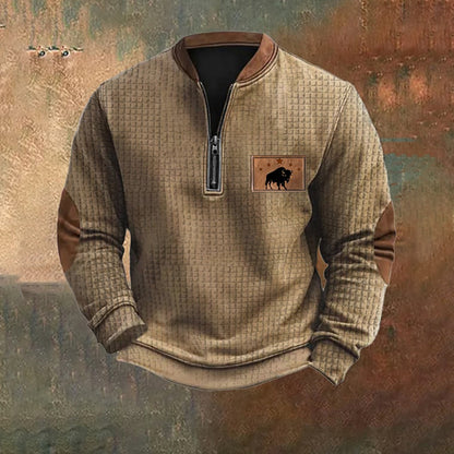 Men's Western Vintage Highland Cow Check Sweatshirt artswardrobe