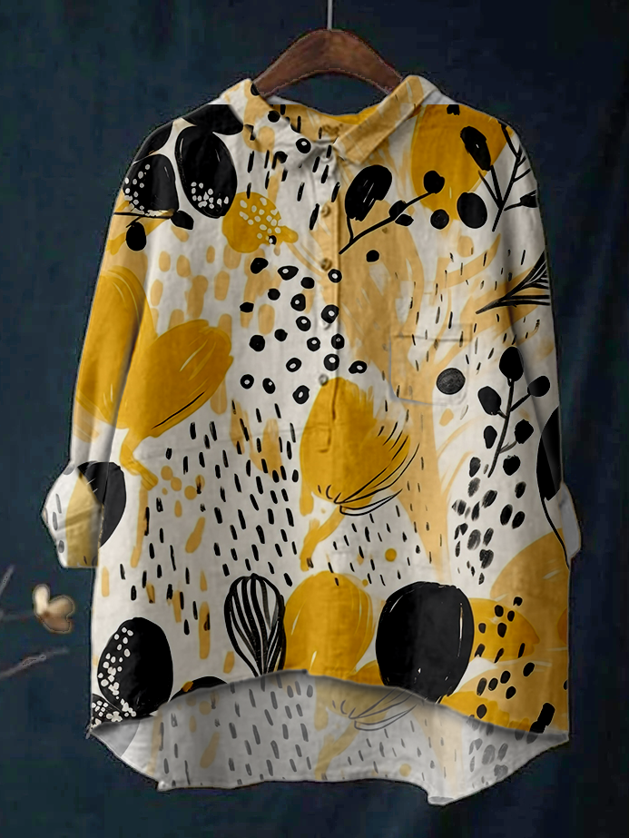 Women's Botanical Printed Linen Cotton Casual Shirt
