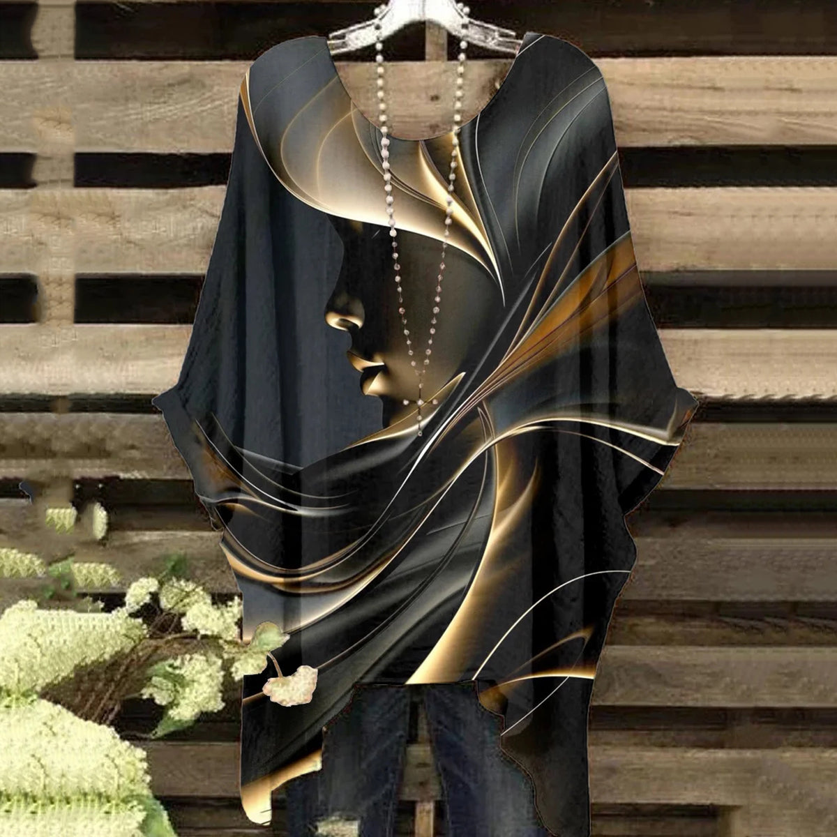 Comstylish Vintage Round Neck Blonde Wave Brown Girl Irregular Shirt