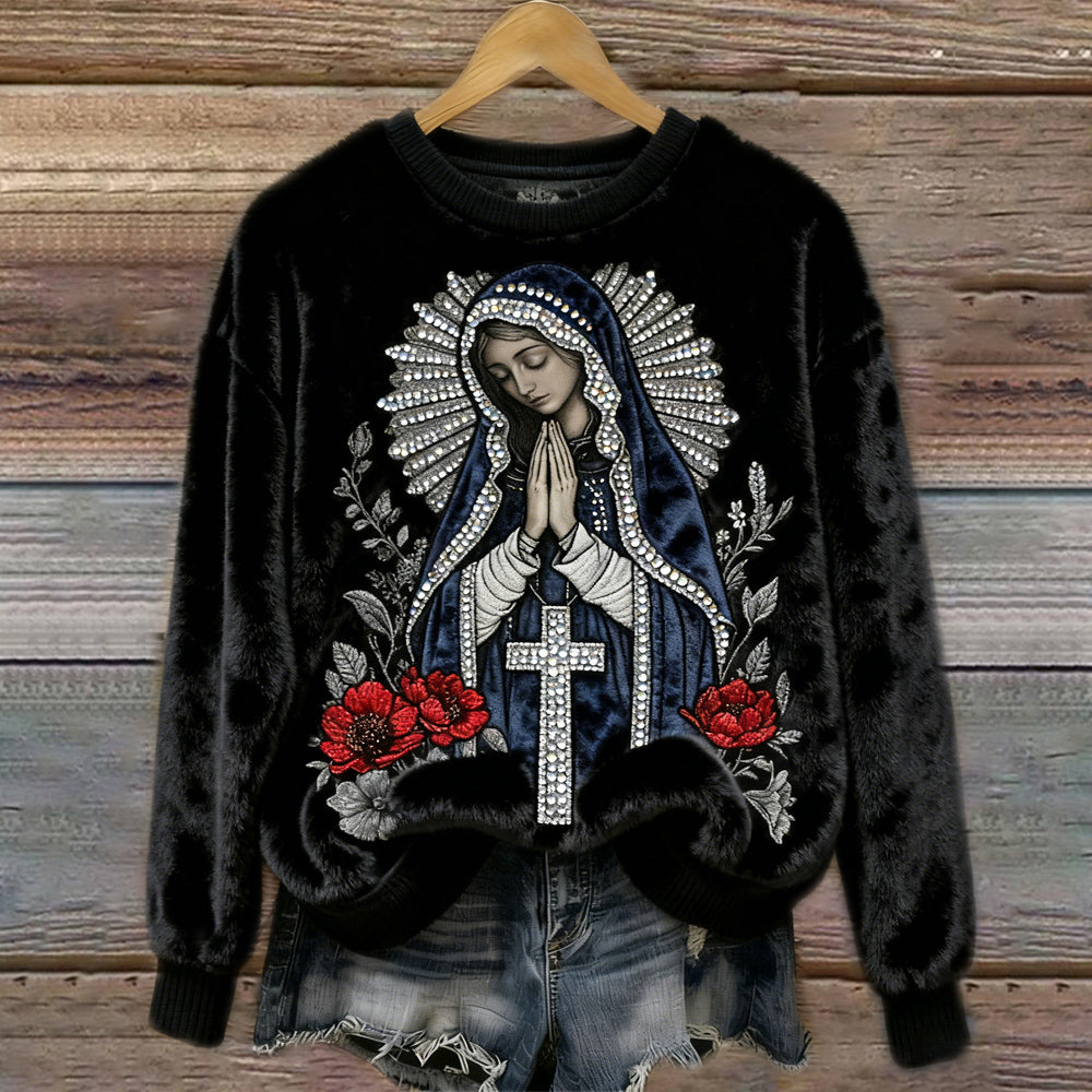 Comstylish Christmas Faith Rhinestone Design Women's Flannel Sweatshirt