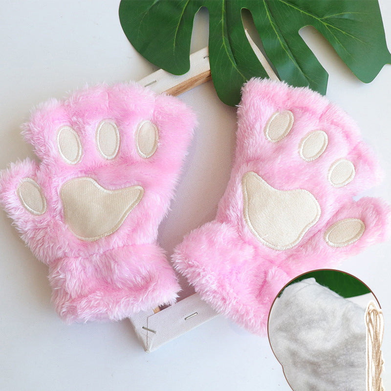 Comstylish Cute Cat Paw Half-finger Plush Gloves
