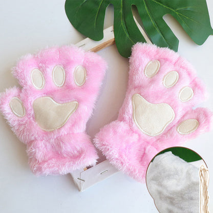 Comstylish Cute Cat Paw Half-finger Plush Gloves