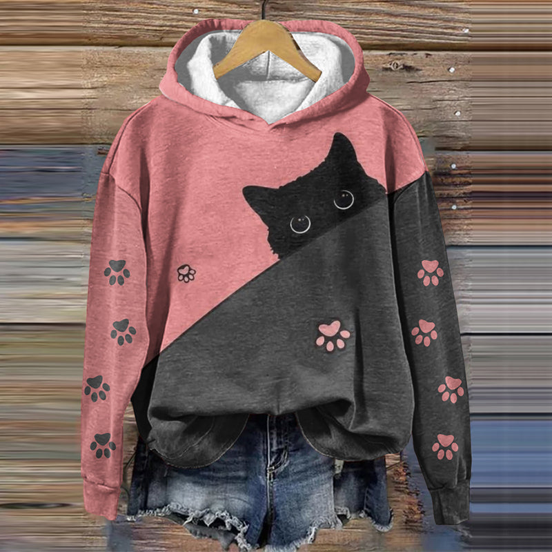 Abstract Creative Cute Black Cat Print Casual Sweatshirt elevenforest