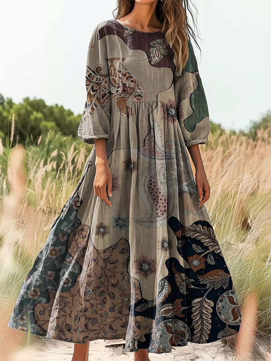 Women's Art Painting Hippie Print Round Neck Dress