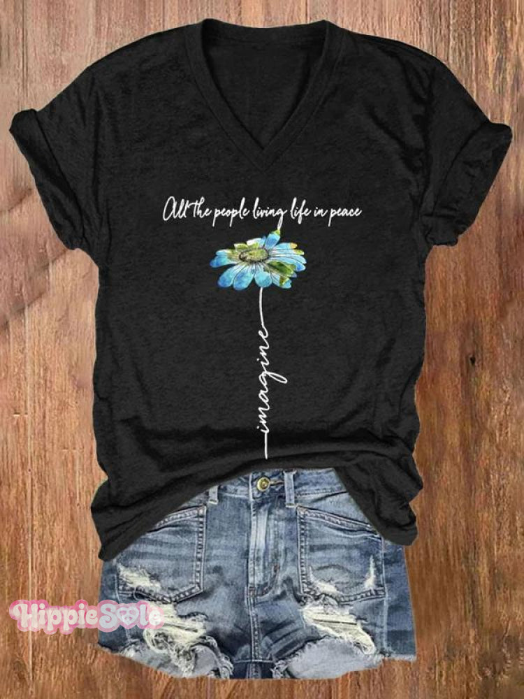 Imagine All The People Living Life In Peace Art Casual T-shirt