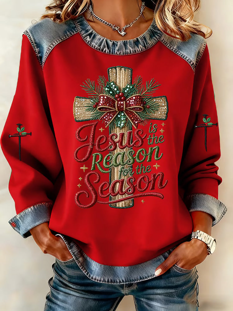 Comstylish Women's Casual Retro Christmas Merry Christmas Faith Sweatshirt