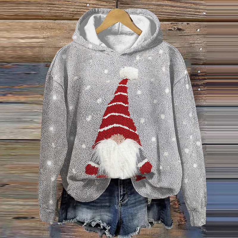 Comstylish Women's Christmas Gnome Print Casual Hoodie
