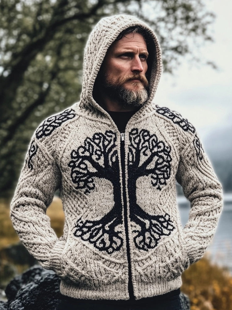 Men's Viking Tree Of Life Inspired Celtic Jacquard Cardigan artswardrobe