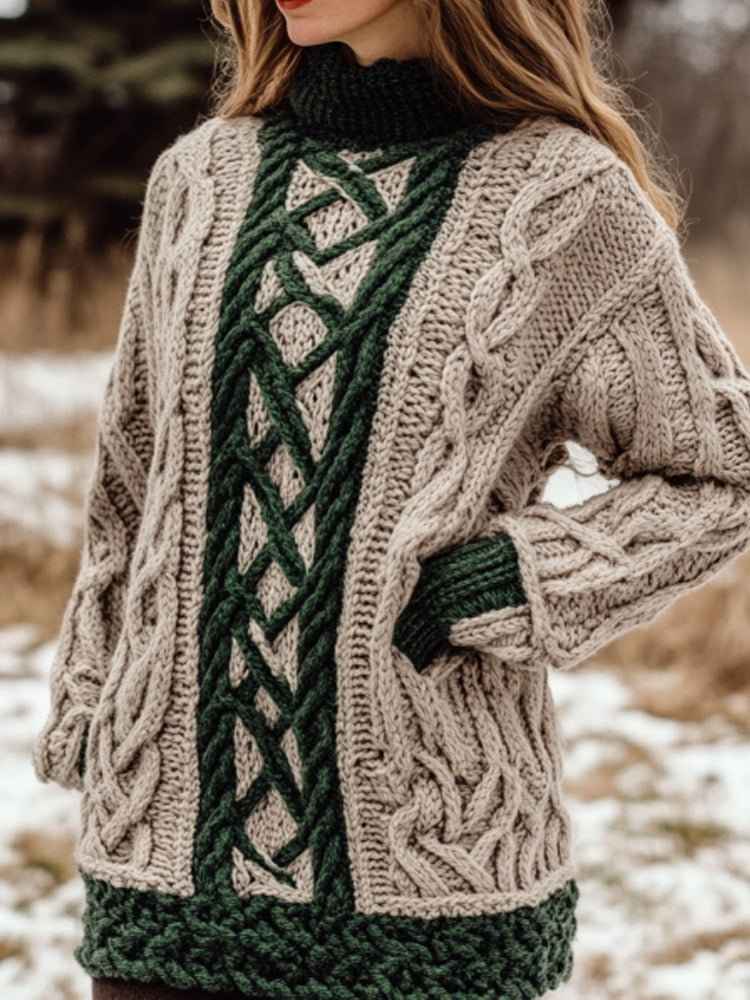 Women's Retro Irish Celtic Knot Cozy Knit Sweater elevenforest