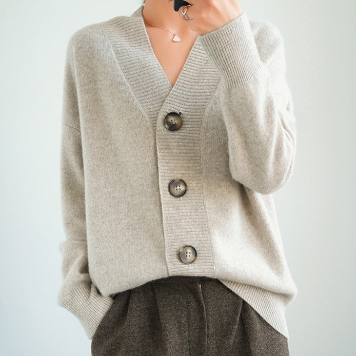 Vintage Loose Solid Color V Neck Buttoned Sweater Cardigan elevenforest