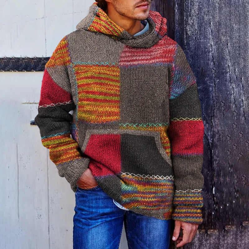 Men's Vintage Patchwork Cozy Hooded Sweater elevenforest