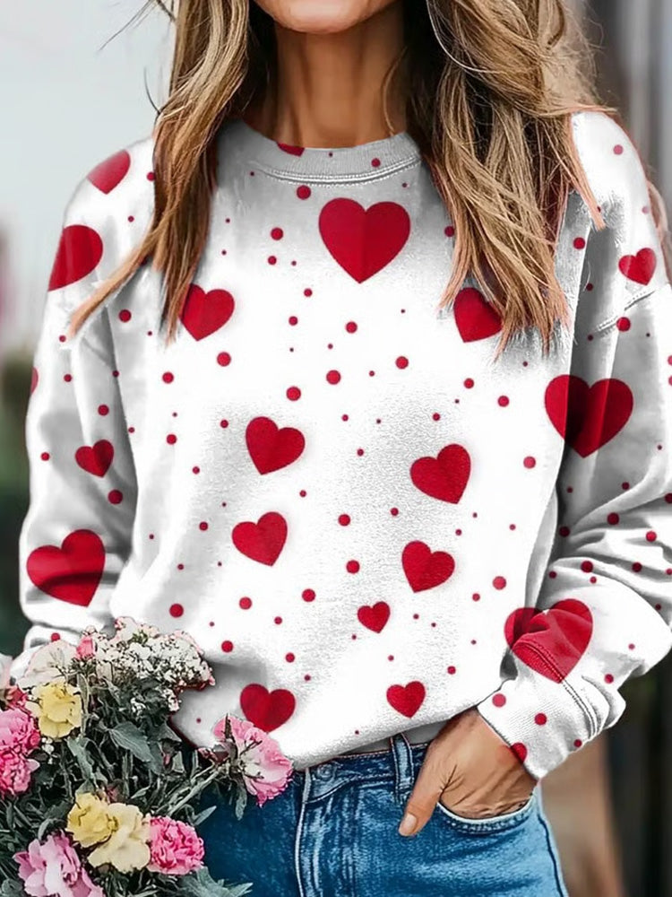 Comstylish Women's Valentine‘s Day Heart Print Sweatshirt
